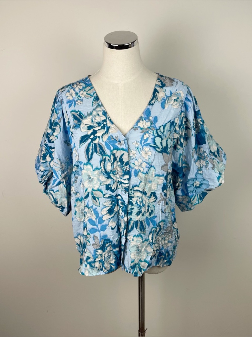 Counterparts Blue White Floral Button Blouse Top Women XL Extra Large